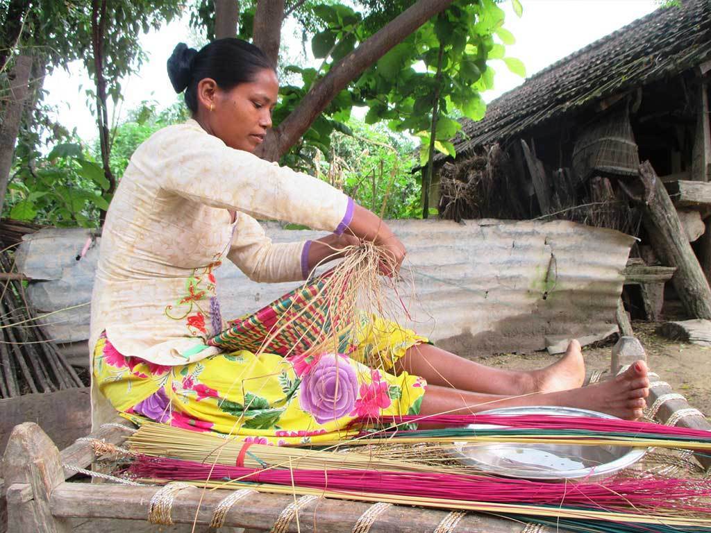 फुर्सदिला थारू समुदायका महिला ढकिया बुन्दै