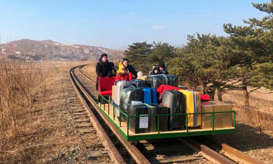 Russian diplomats leave North Korea on rail trolley